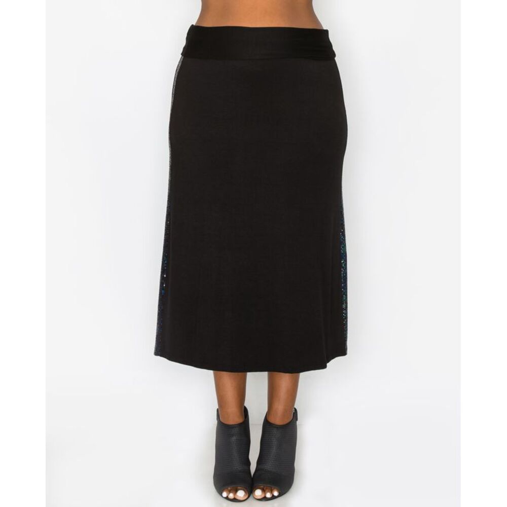 Coin 1804 Plus Size Sequin Side Contrast Fold Over Midi Skirt